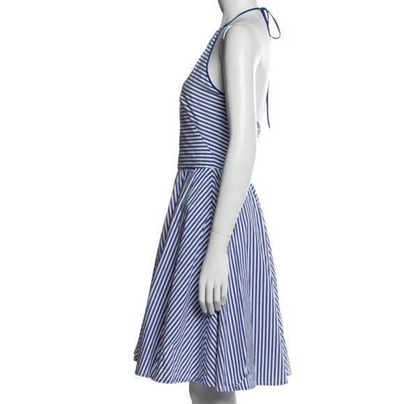DESIGNER MICHAEL KORS COLLECTION BLUE/WHITE STRIPED A LINE HALTER TOP DRESS 8.R - Picture 2 of 13